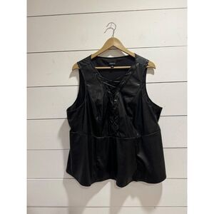Torrid Peplum Faux Leather Lace Up Top Sz 3/3X